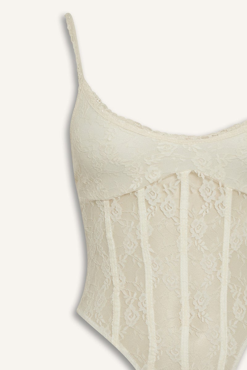 DeFacto Beige Woman Lace Thin Strappy Bodysuit Casual - Image 4